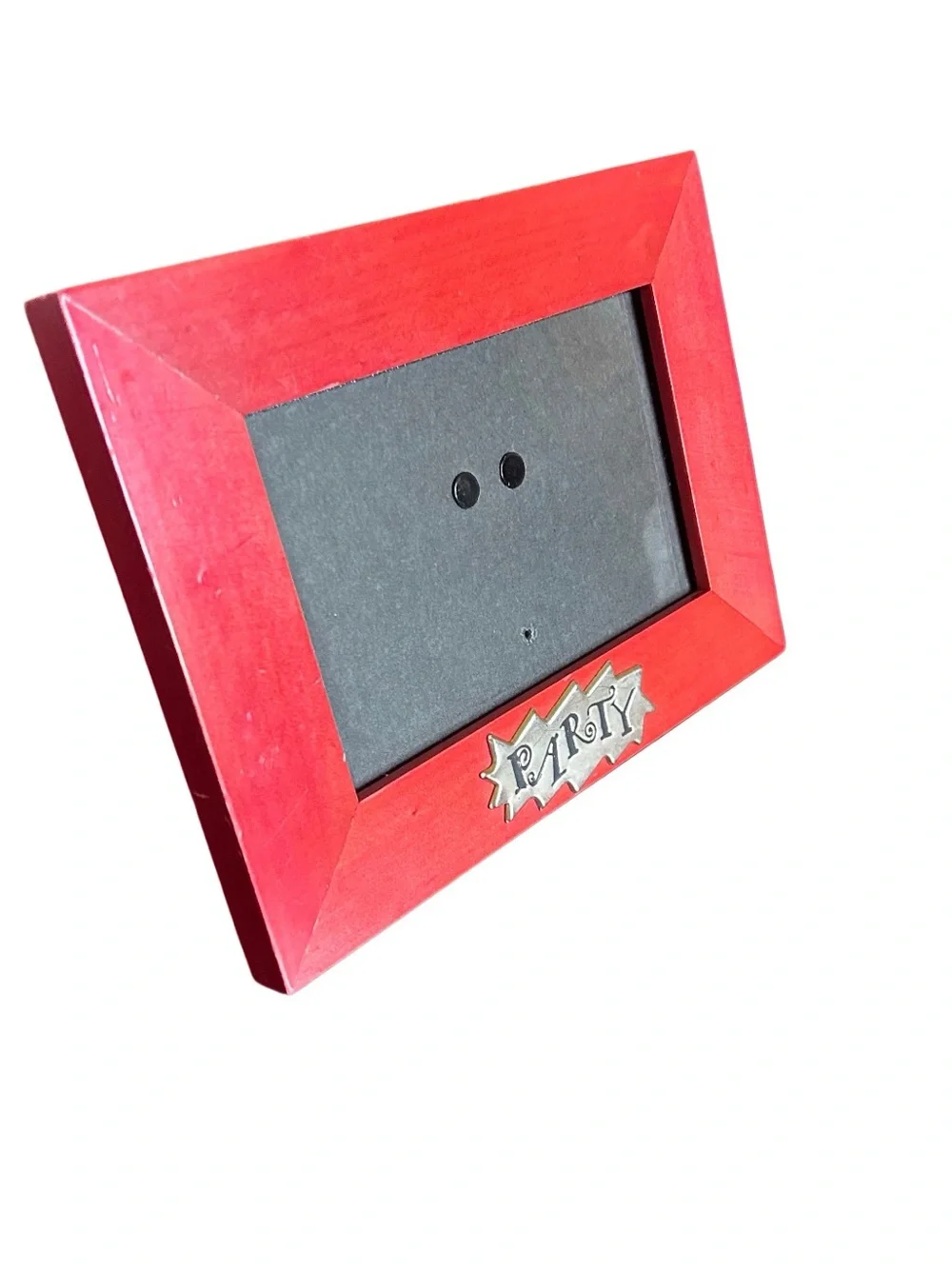 Vintage 1998 Red Wooden Photo Picture Frame By Rare Woods Silver “Party” Emblem